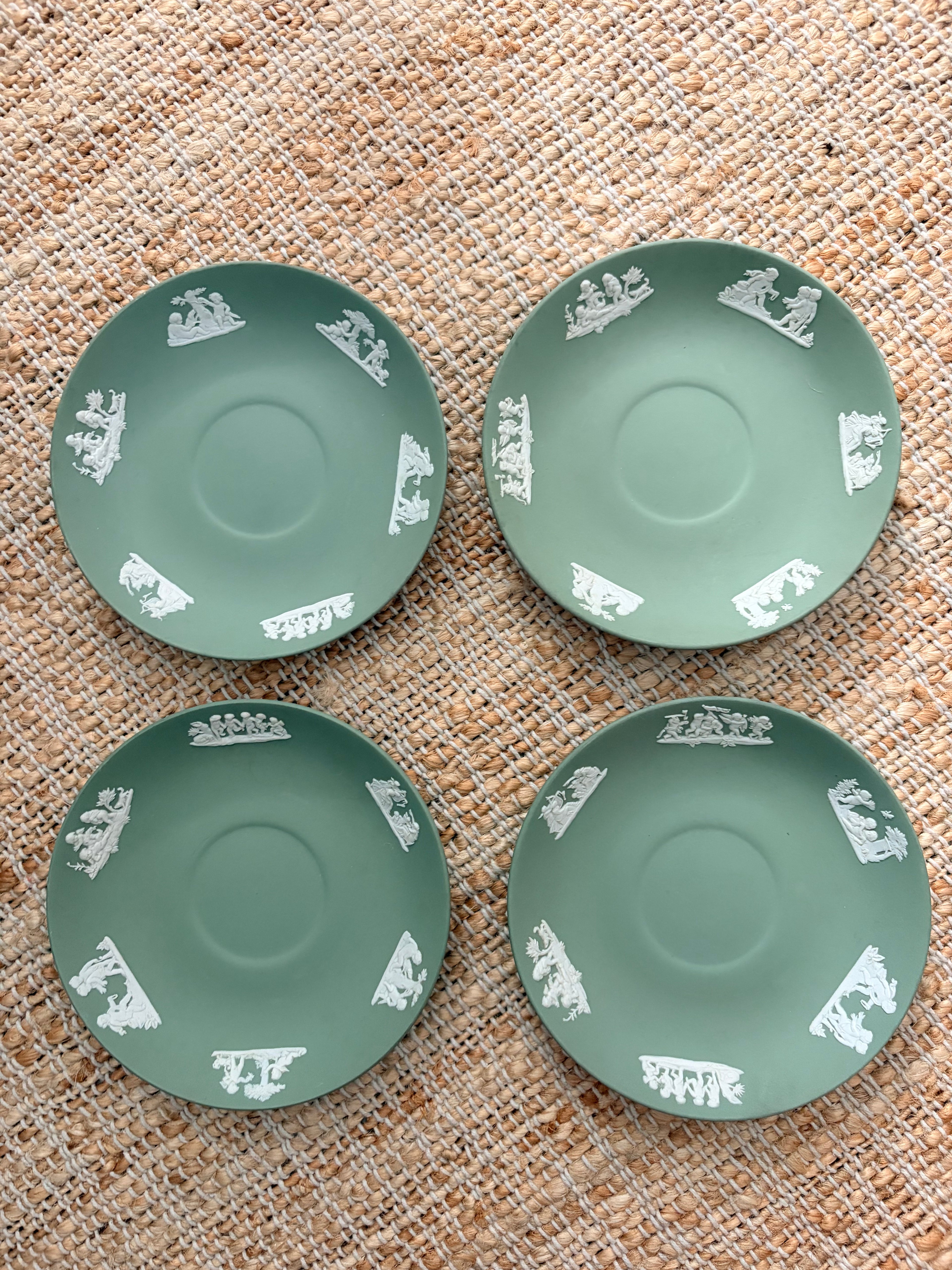 Wedgwood sage green jasperware saucers stacked