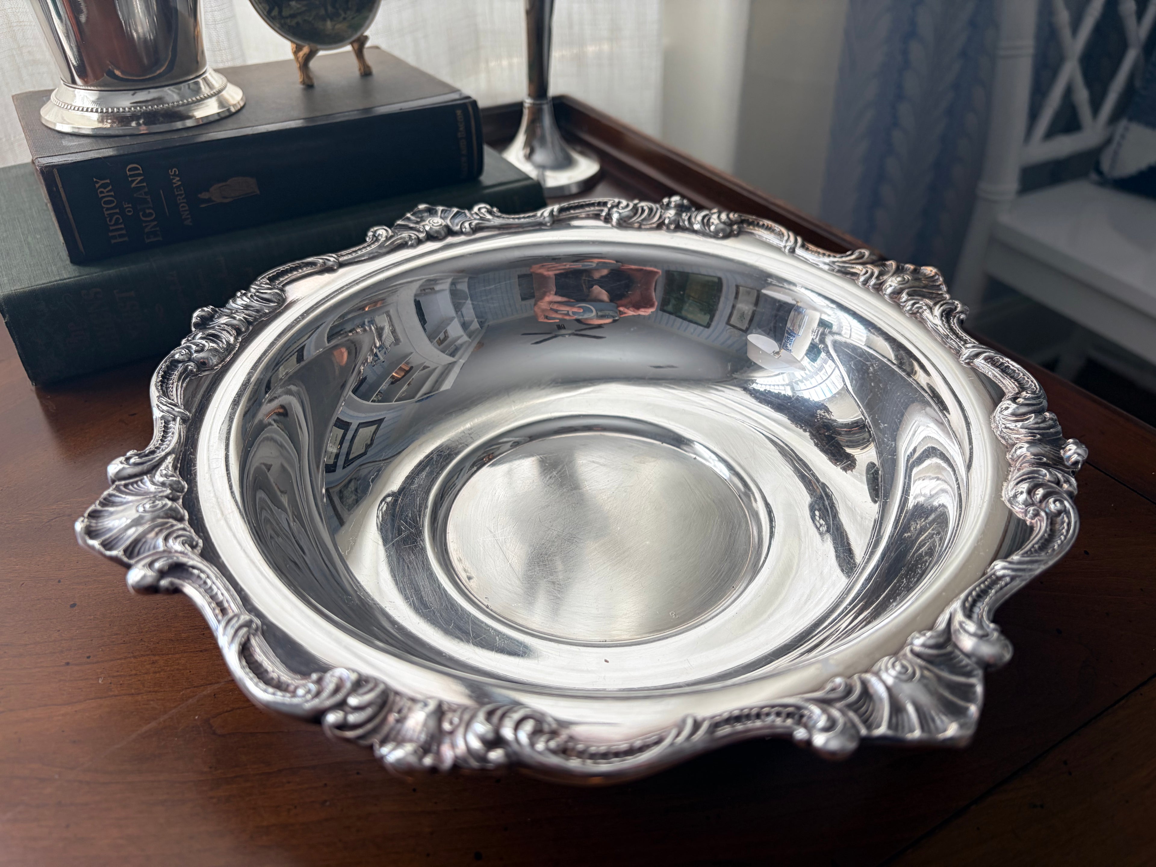Vintage Gorham Strasbourg silverplate serving bowl, 11.5 inches, with a scrolled rococo rim