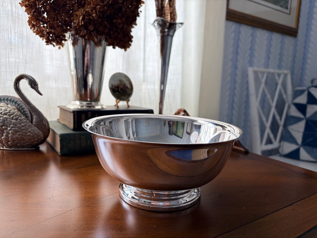 Vintage Gorham silverplate Revere bowl, 8 inch footed serving bowl with flared rim