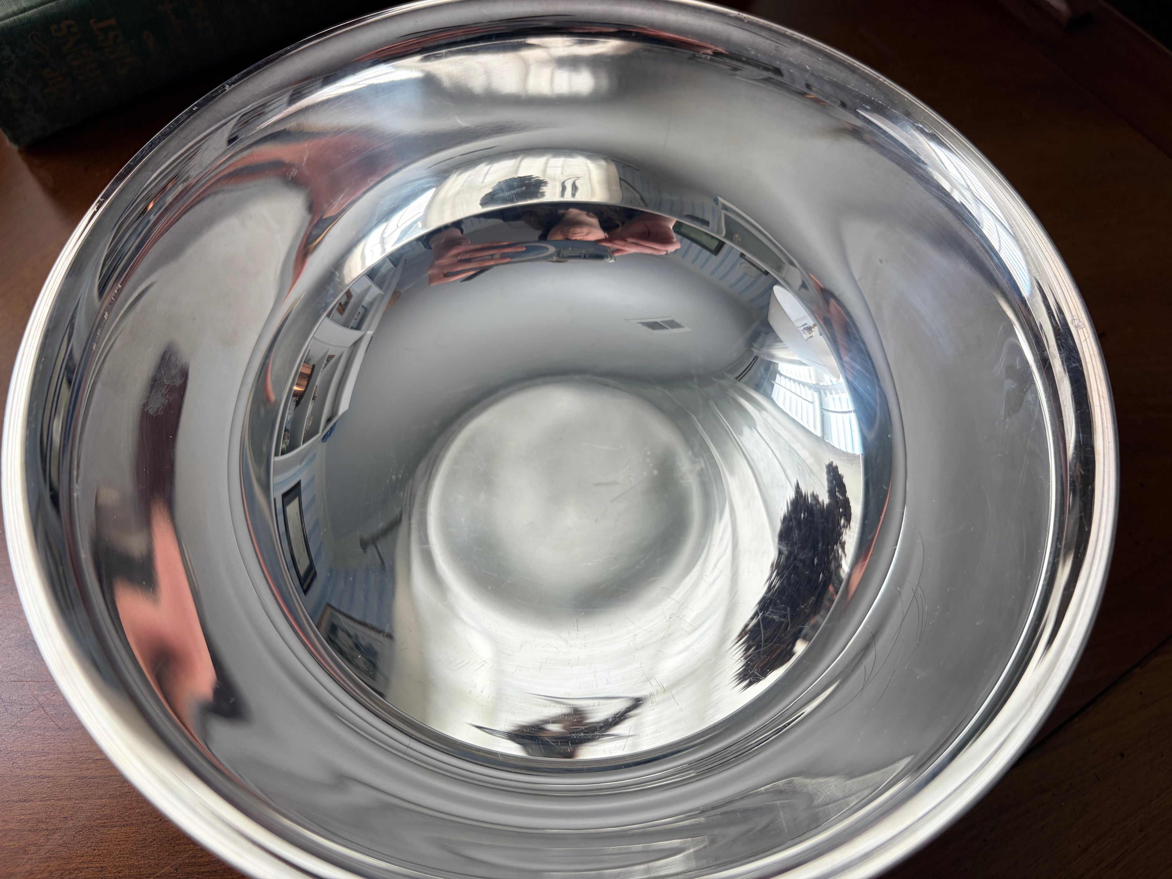 Inside the Gorham silverplate Revere bowl showing the polished mirror interior