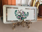 Vintage Ulysse Limoges porcelain trinket tray with pink peony chinoiserie design